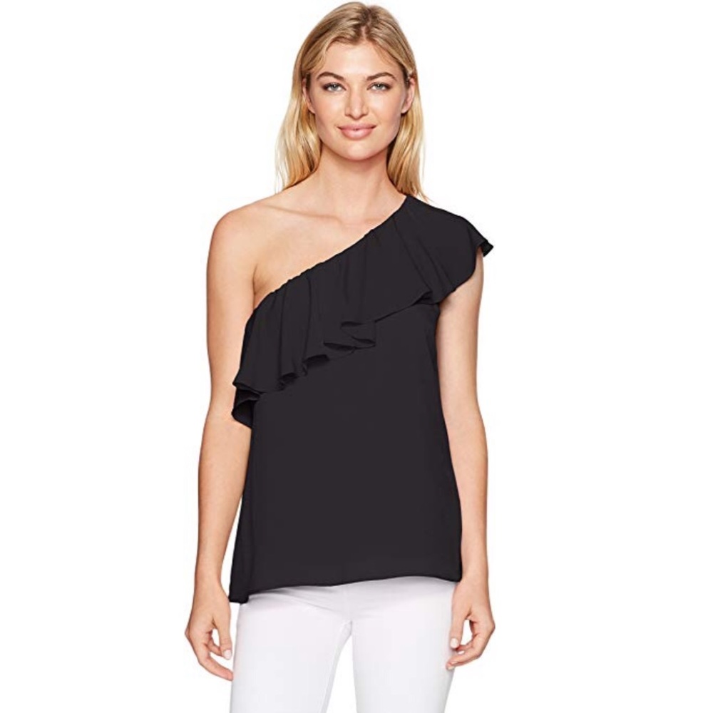 French Connection Black One-Shoulder Ruffle Top